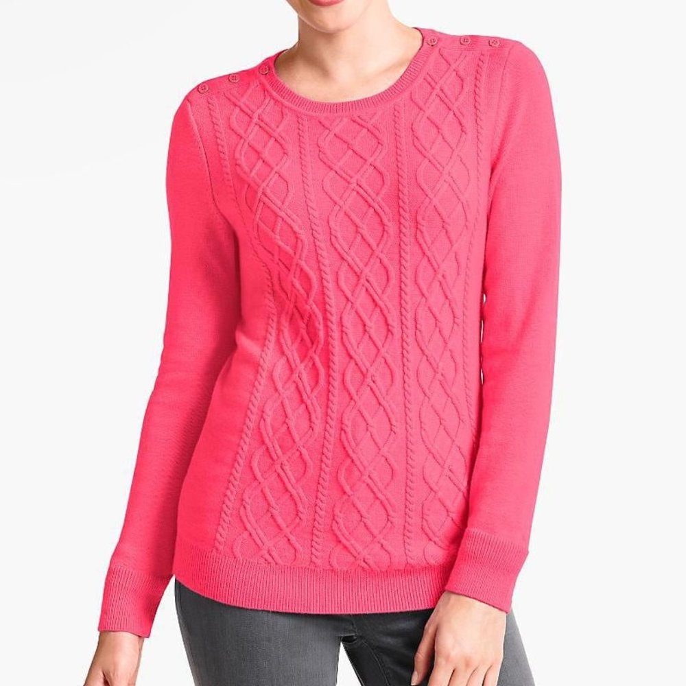 Talbots Barbiecore Petite Medium Lambswool Blend Pink Sweater